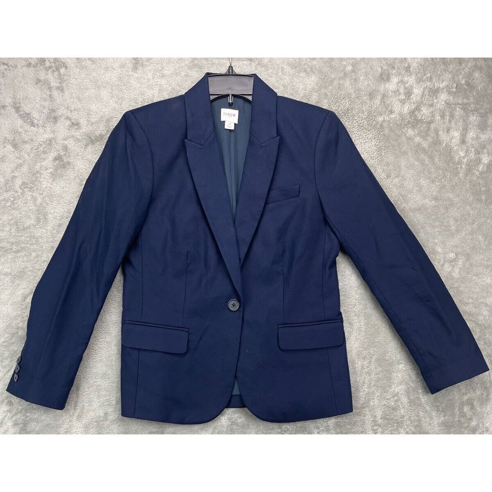 J. Crew Women's Single-Breasted Navy Blue Blazer Size 2 Pockets